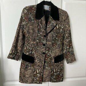 Vintage Holly Blazer Floral Tapestry Velvet Womens 6 Abstract Long Line 90s 80s